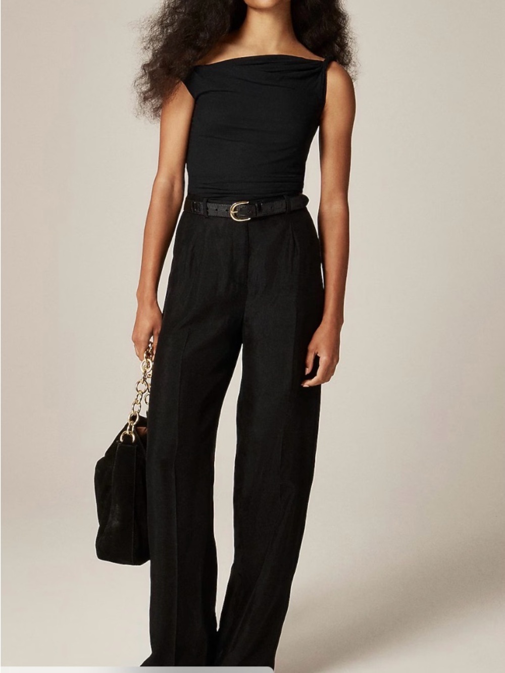 J. Crew Black Satin High-Rise Wide-Leg Trousers